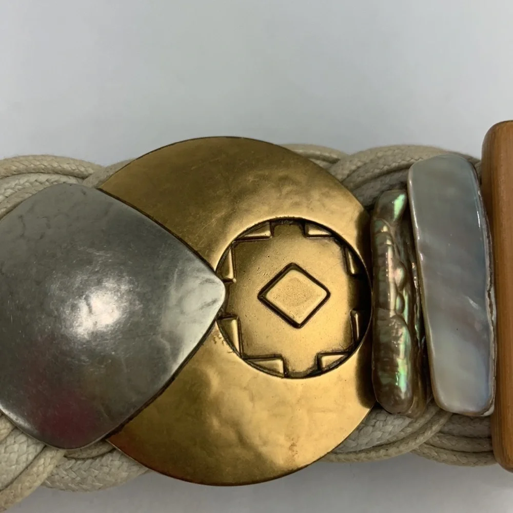 Braided Multimedia Metal Stone and Wood 1980’s Belt